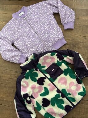 H&M Light Purple Floral Bomber & Flower Sherpa Full Zip Mock Neck Jacjet